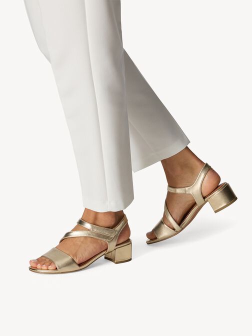 Ledersandalette - metallic, GOLD, hi-res