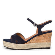 Sandale à talon en cuir - bleu, NAVY, hi-res