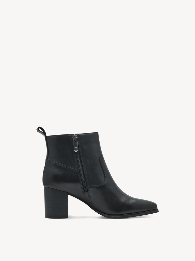 Schwarze Lederankle-Boots mit Rei&szlig;verschluss und Blockabsatz