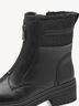 Detailaufnahme schwarzer Leder-Winterstiefel mit Steinen und Rei&szlig;verschluss vorne