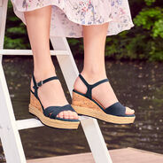 Sandale à talon en cuir - bleu, NAVY, hi-res