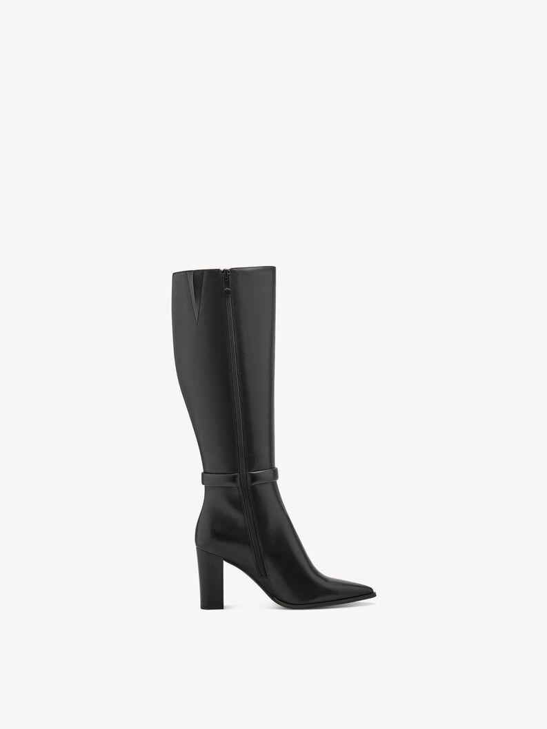 Schwarze Damenlederstiefel mit seitlichem Reißverschluss und hohem Absatz