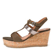 Sandale à talon en cuir - kaki, KHAKI COMB, hi-res