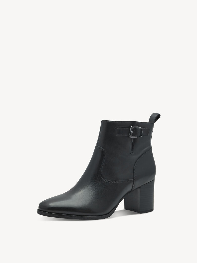Schwarze Lederankle-Boots mit Schnalle und stabilem Absatz