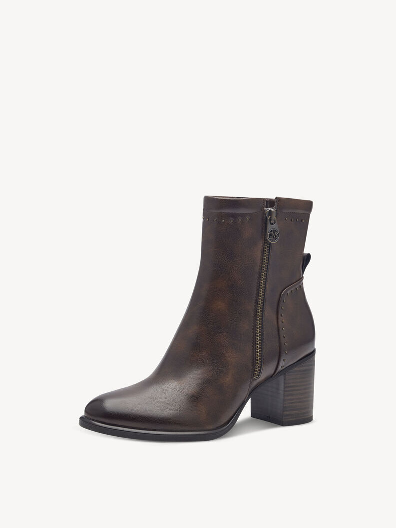 Braune Lederstiefeletten mit dekorativen Nieten und seitlichem Rei&szlig;verschluss