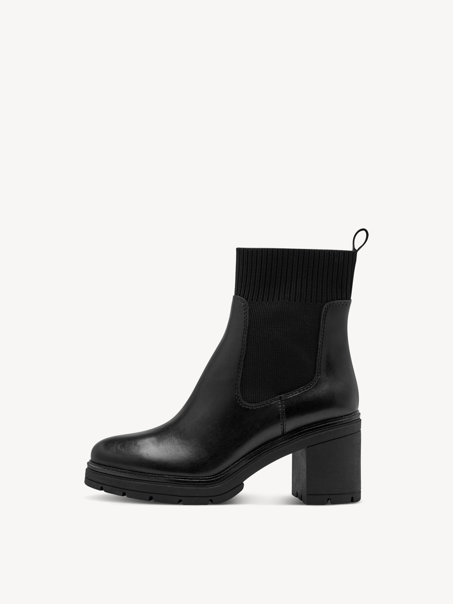 Sock style heeled ankle boots with lug soles outlet