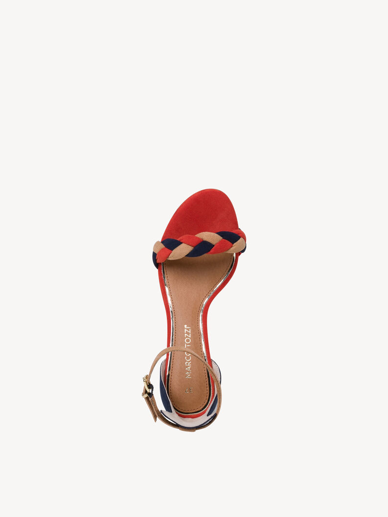 Damen Sandale mit geflochtenem Riemen in Rot, Beige und Marineblau