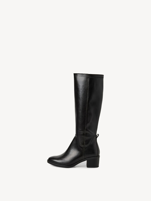 Schwarze Lederstiefel mit niedrigem Absatz und seitlichem Rei&szlig;verschluss