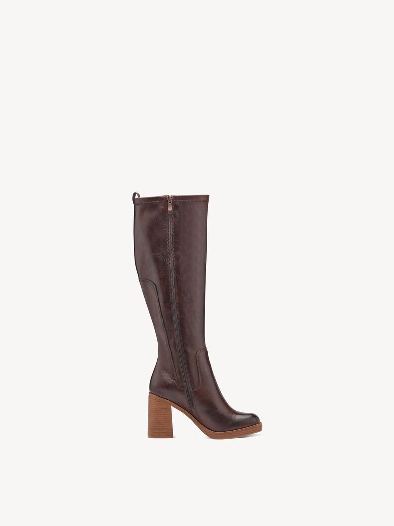 Braune Damenstiefel aus Leder mit Absatz und durchgehendem Seitenreißverschluss