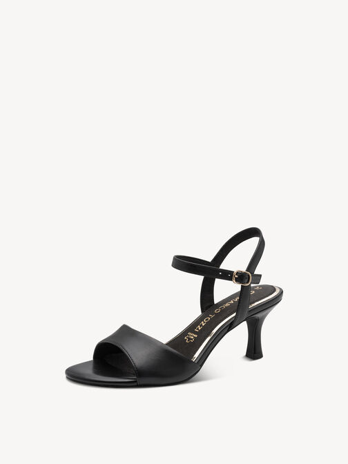 Sandale &agrave; talon en cuir - noir, BLACK, hi-res