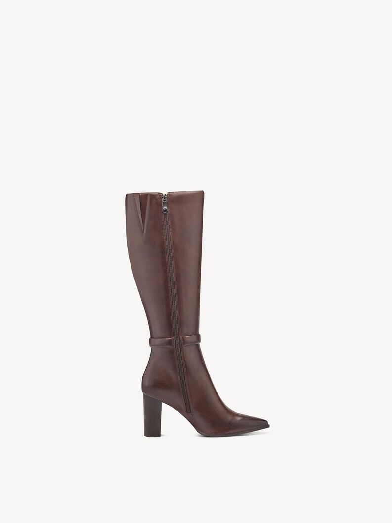 Brown leather women's boot with side zipper and medium heel