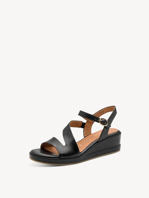 Sandale &agrave; talon en cuir - noir, BLACK, hi-res