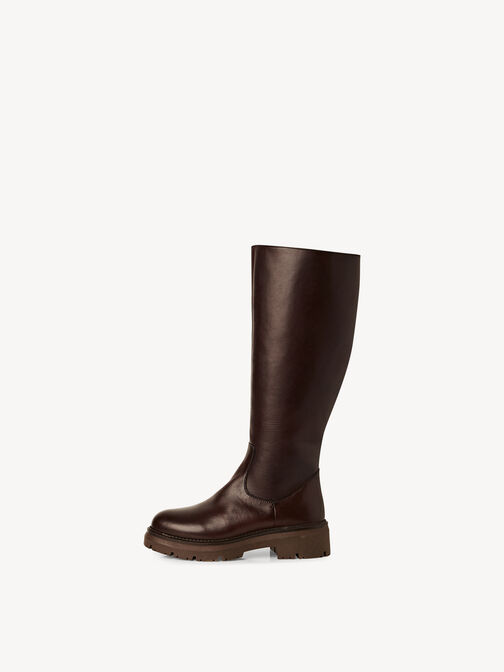 Bottes hautes marron en cuir avec semelle &eacute;paisse et fermeture &eacute;clair lat&eacute;rale