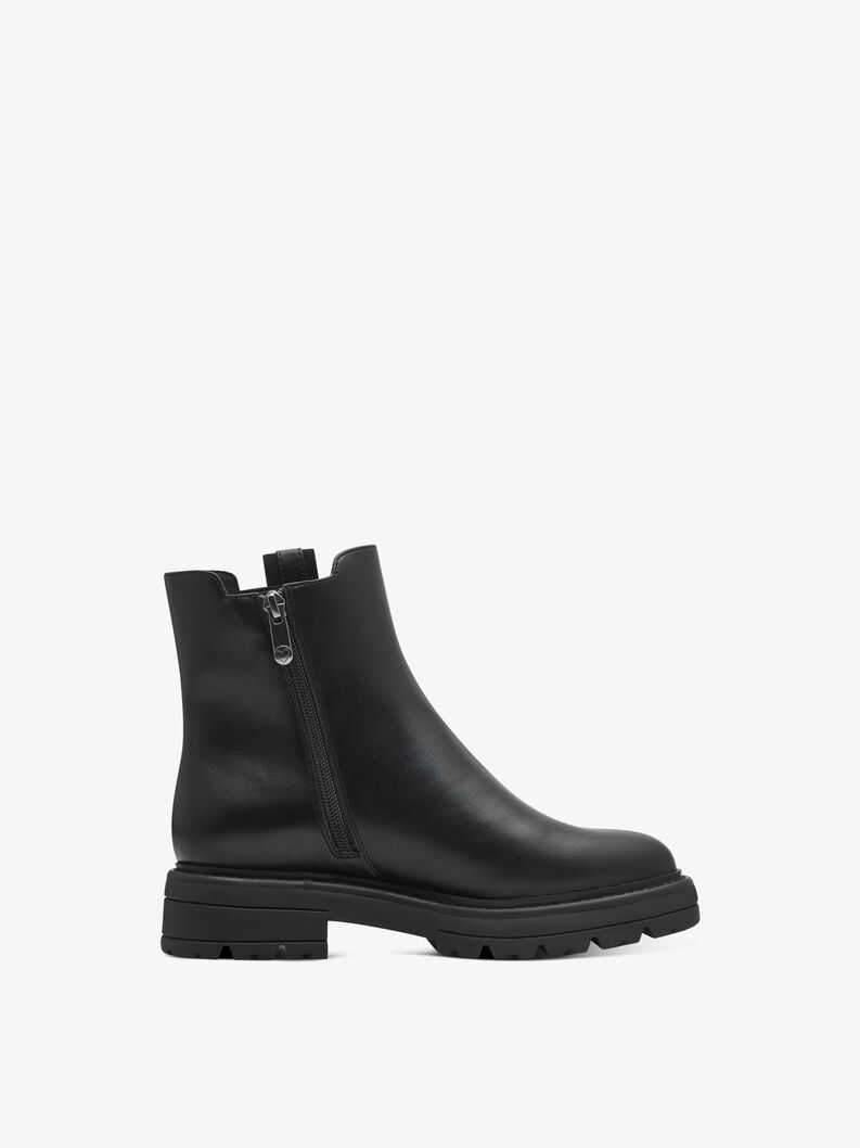 Seitenansicht schwarzer Leder-Stiefelette mit Rei&szlig;verschluss
