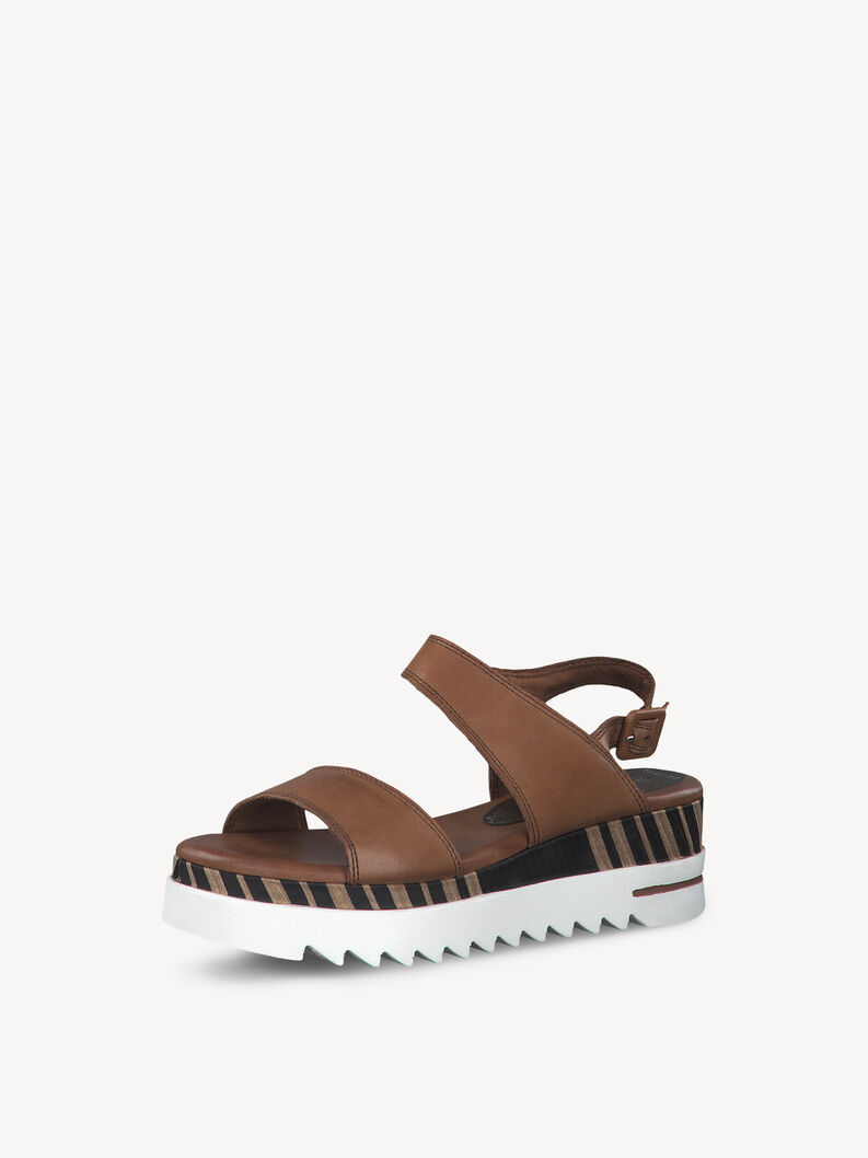 Braune Ledersandalen mit Riemen und schwarz-wei&szlig;em Plattformdesign