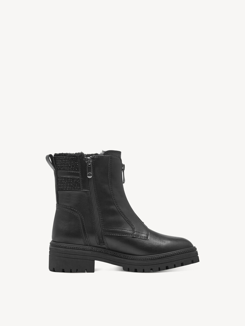 Schwarzer Leder-Winterstiefel mit Rei&szlig;verschluss und warmem Futter