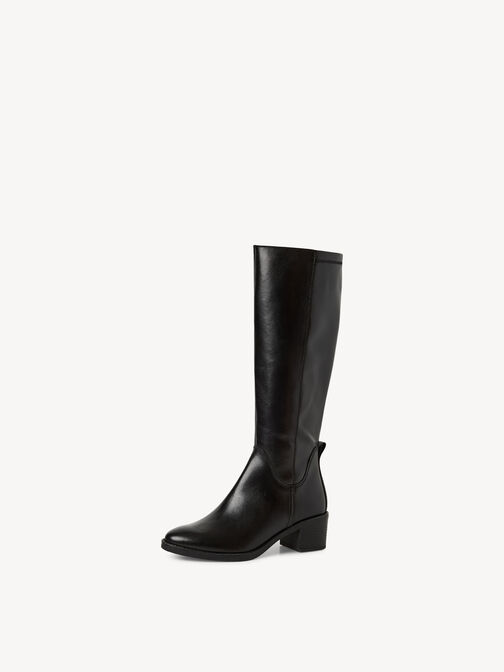 Schwarze Lederstiefel mit niedrigem Absatz und glat klassischem Design