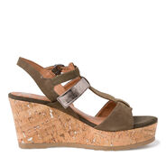 Sandale à talon en cuir - kaki, KHAKI COMB, hi-res