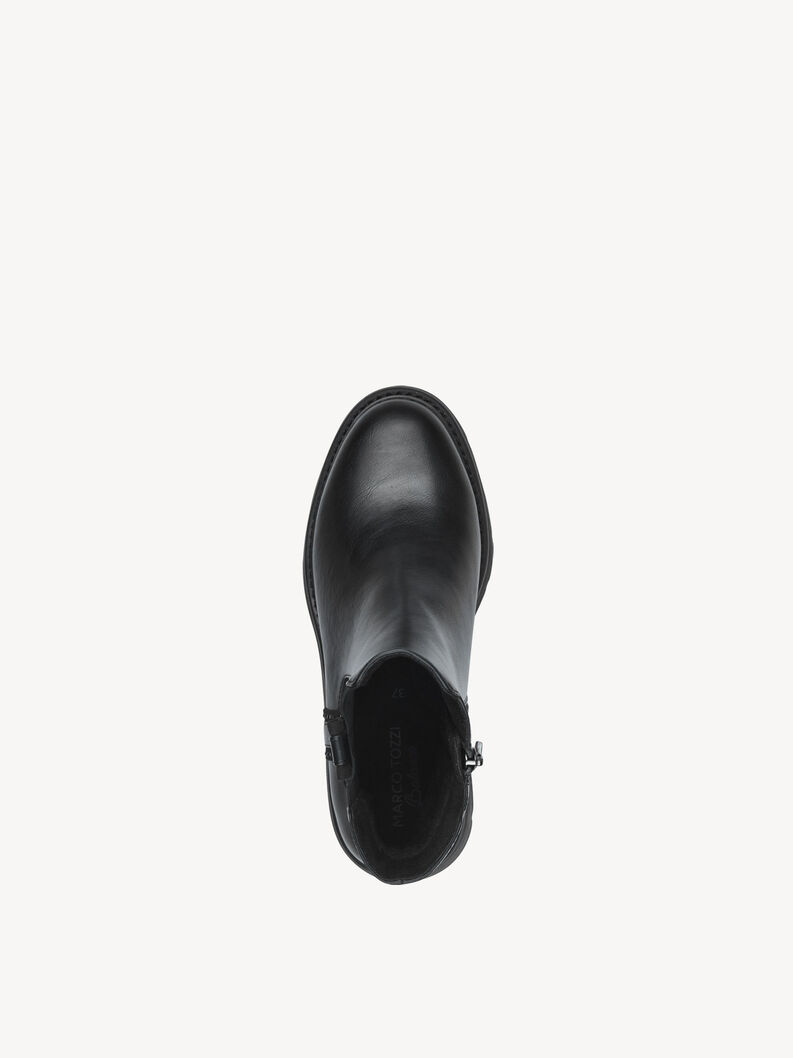 Draufsicht schwarzer Leder-Stiefelette mit Rei&szlig;verschluss