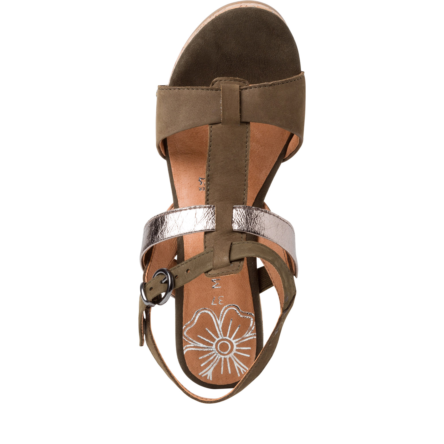 Sandale à talon en cuir - kaki, KHAKI COMB, hi-res