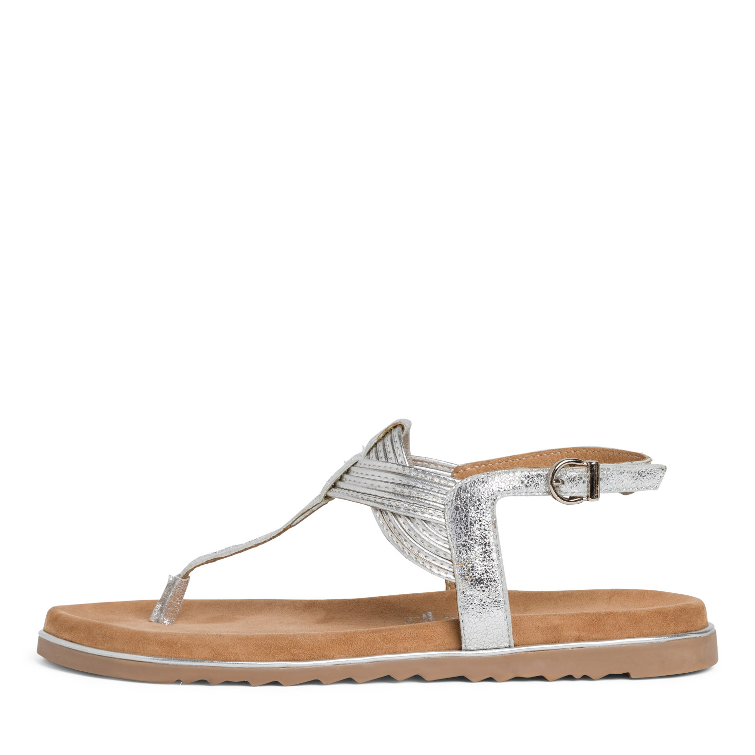 Leather Sandal - metallic, SILVER, hi-res
