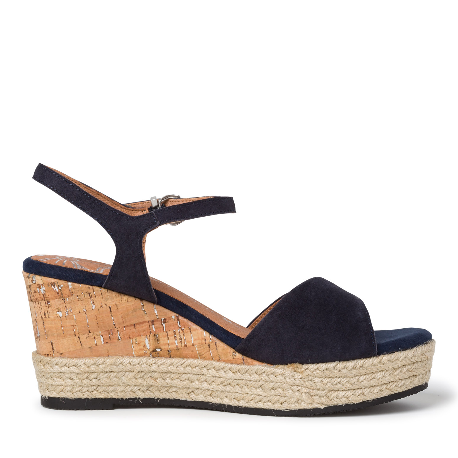 Sandale à talon en cuir - bleu, NAVY, hi-res