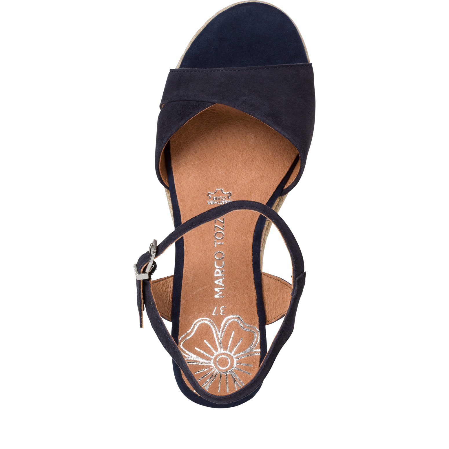Sandale à talon en cuir - bleu, NAVY, hi-res