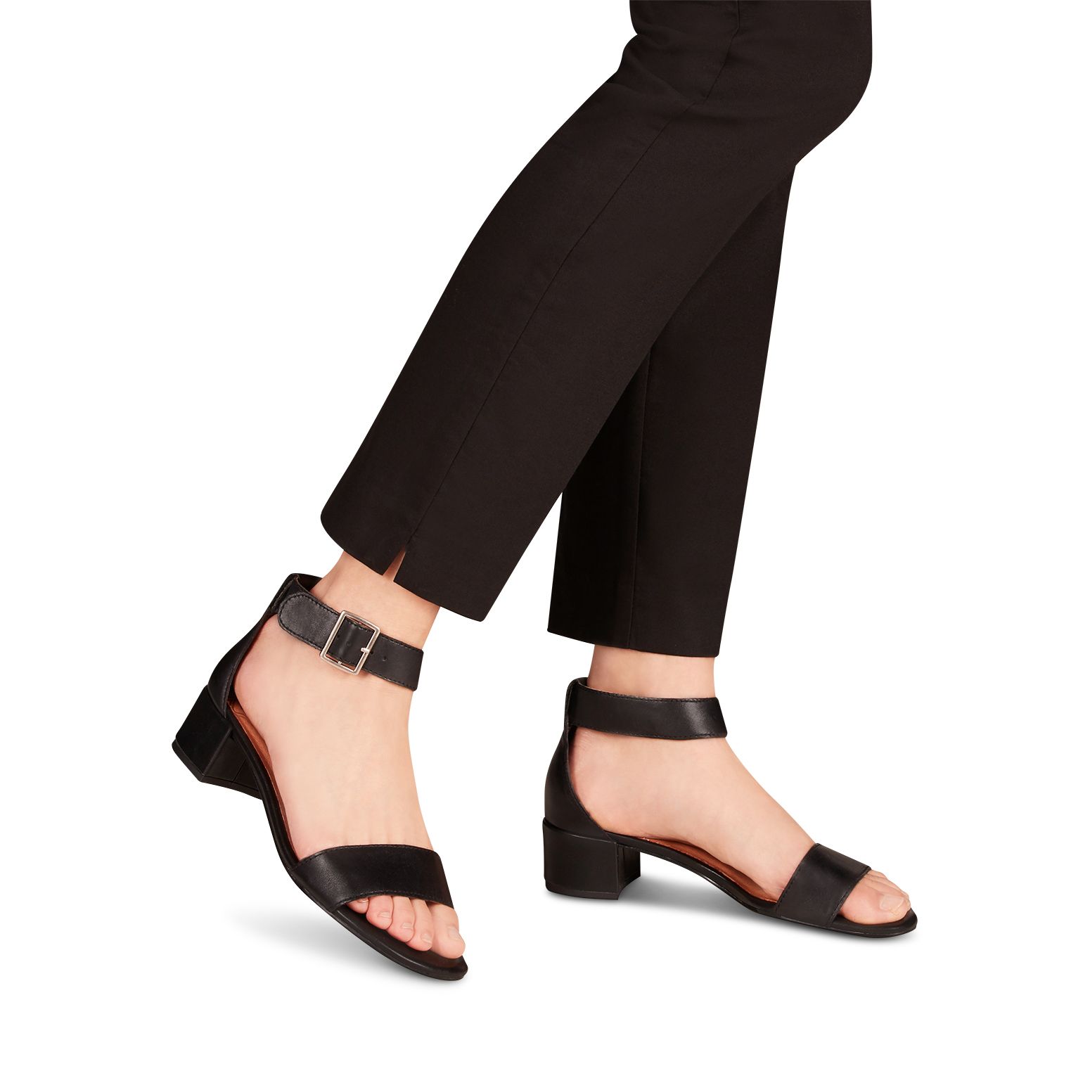 Sandale à talon en cuir - noir, BLACK, hi-res